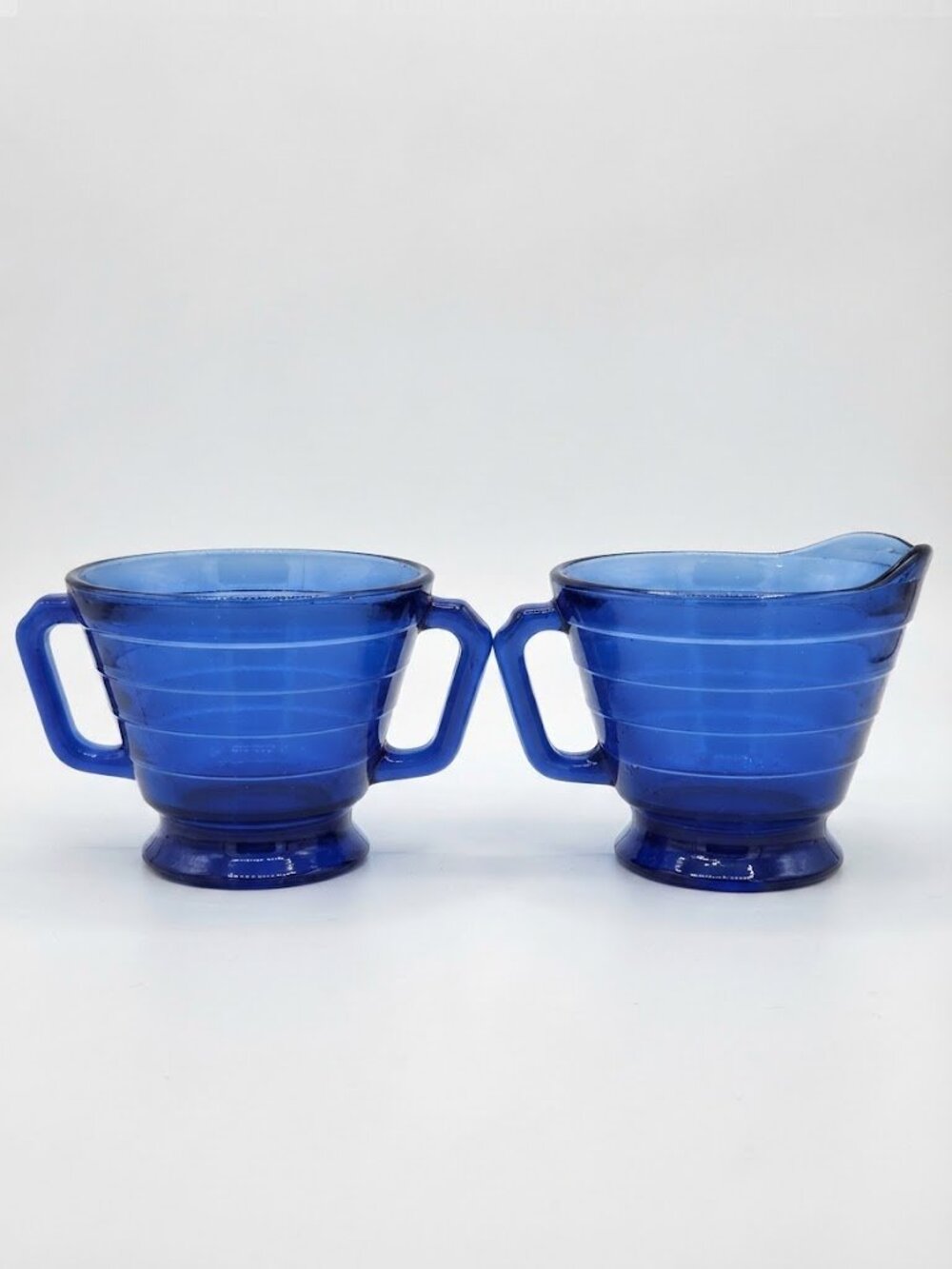Vintage 1930s Hazel-Atlas Moderntone Cobalt Blue Creamer & Sugar Bowl Set